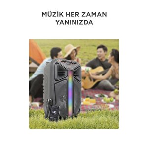 Torima Gts-1846 Işıklı Mikrofonlu Kumandalı Tekerlekli Bluetooth Hoparlör Siyah