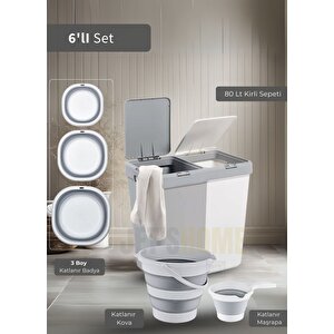 6'lı Banyo Seti Çamaşır Sepeti Katlanır Badya Katlanır Kova Katlanır Maşrapa Bpa Free