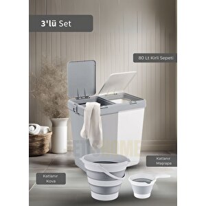 3'lü Banyo Seti Çamaşır Sepeti Katlanır Kova Katlanır Maşrapa Bpa Free