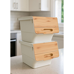 2’li Bambu Renk Tekerlekli Patateslik Soğanlık Oyuncak Kutusu Patates Soğan Sepeti Motek 24 Lt