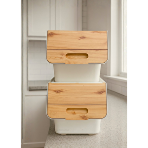 2’li Bambu Renk Tekerlekli Patateslik Soğanlık Oyuncak Kutusu Patates Soğan Sepeti Motek 24 Lt