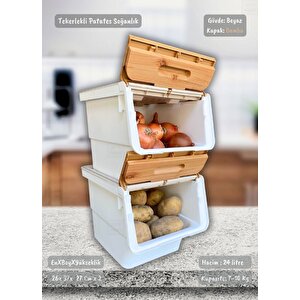 2’li Bambu-beyaz Tekerlekli Patateslik Soğanlık Oyuncak Kutusu Patates Soğan Sepeti 24 Lt