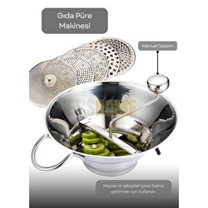 Kollu Püre Makinesi Paslanmaz Mama Yapma Makinesi Çelik Sosluk Yapma Makinesi Yedek Bıçaklı 30x13,5 Cm
