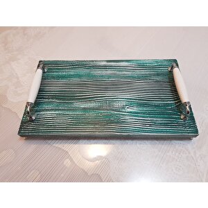 Mdf Sunum Tepsi̇si̇  Çay Kahve Tepsi̇si̇ 20cm*35cm Rusti̇k Yeşi̇l