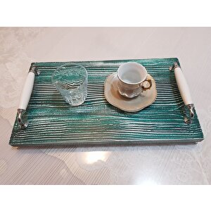 Mdf Sunum Tepsi̇si̇  Çay Kahve Tepsi̇si̇ 20cm*35cm Rusti̇k Yeşi̇l