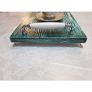 Mdf Sunum Tepsi̇si̇  Çay Kahve Tepsi̇si̇ 20cm*35cm Rusti̇k Yeşi̇l