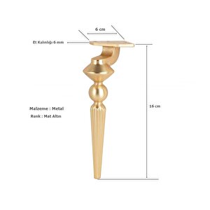 Tuva Lüx Metal Ayak 16 Cm Mat Altın Mobilya Koltuk Ayağı