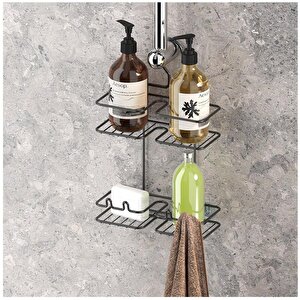 Tekno Tel Bk-067 Asmalı 2 Katlı Düz Banyo Duş Rafı Siyah