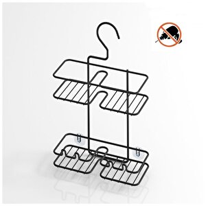 Tekno Tel Bk-067 Asmalı 2 Katlı Düz Banyo Duş Rafı Siyah