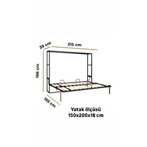 Akıllı Mobilya Metal Kasa Yatay Açılır Çift Kişilik Duvara Monte Yatak