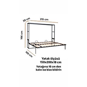 Akıllı Mobilya Metal Kasa Yatay Açılır Çift Kişilik Duvara Monte Yatak