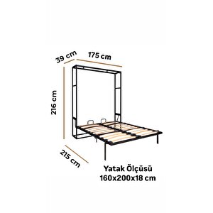 Akıllı Mobilya Metal Kasa Dikey Açılır Çift Kişilik Duvar Yatağı