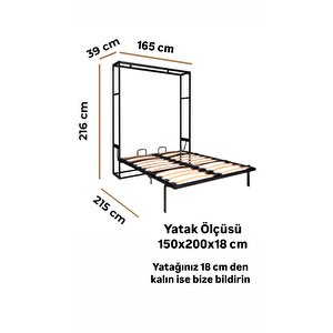 Akıllı Mobilya Metal Kasa Dikey Açılır Çift Kişilik Duvar Yatağı