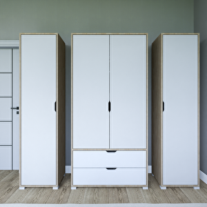 Nisan Açık Ceviz-beyaz 4 Kapılı 2 Çekmeceli Elbise Dolabı - Gardırop Seti