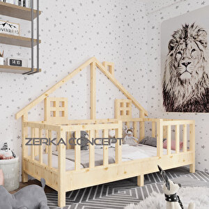Miya İthal Ladin Doğal Ahşap Çatılı Montessori Karyola 80*130 Cm