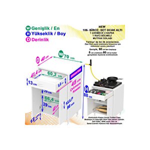 Birce Xl-70 X 87 X 48 Cm Kapaklı Set Ocak Altı Çekmeceli Çok Amaçlı Mutfak & Banyo Dolabı