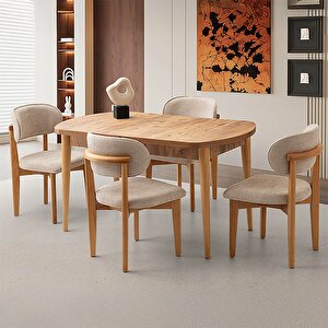 Kelebek Gizli Kaşıklıklı Masa 4 Adet Ahşap Nergis Sandalye Takım