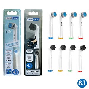 Kombo Set Sensetive + Charcoal Yumuşak Oral-b Uyumlu Yedek Diş Fırçası Başlıkları