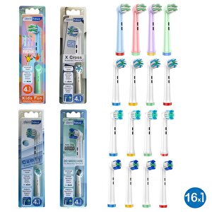 Dev Set 16 Adet  Comfy + X Cross + 3d Maxcare + Kids Fun Oral-b Uyumlu Yedek Diş Fırçası Başlıkları