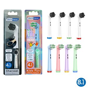 Kombo Set Charcoal + Kids Fun Yumuşak Oral-b Uyumlu Yedek Diş Fırçası Başlıkları