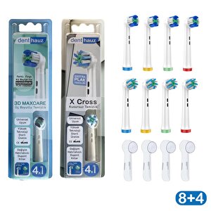 Süper Set 3d Maxcare + X Cross Oral-b Uyumlu Diş Fırçası Başlıkları + Fırça Koruma Kapağı