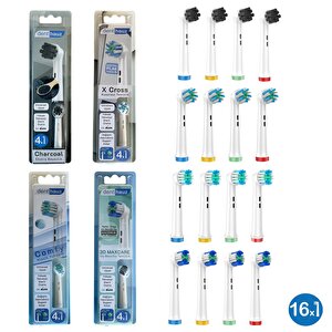 Dev Set 16 Adet  Comfy + X Cross + 3d Maxcare + Charcoal Oral-b Uyumlu Yedek Diş Fırçası Başlıkları