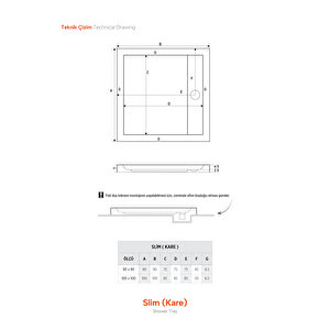 Slim, Kare Flat Duş Teknesi H:5 100x100 cm