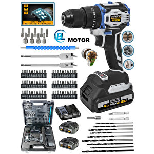 Em-3000 Darbeli Kömürsüz Motor Samsung Pilli 2 Akülü Vidalama Matkap + 84 Parça Aksesuar Set