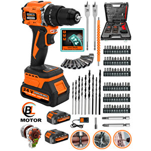Em-3000 Darbeli 013 Kömürsüz Motor Çift Akülü Vidalama Matkap + 84 Parça Aksesuar Set