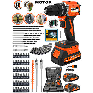 Ex-21 Darbeli 013 Kömürsüz Motor Çift Akülü Vidalama Matkap + 84 Parça Aksesuar Set