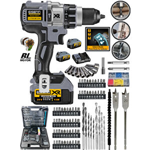 Grey 24 V4 Ah Orginal 13 Mm Metal Mandren Brushless Motor Akülü Darbeli Matkap 10 Pilli