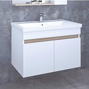 Denko Sava 80 Cm Mdf Beyaz Banyo Dolabı Alt Modül Ve Lavabo