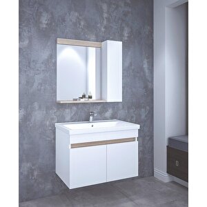 Denko Sava 80 Cm Mdf Beyaz Banyo Dolabı Alt Modül Ve Lavabo
