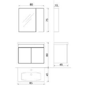 Denko Sava 80 Cm Mdf Beyaz Banyo Dolabı Alt Modül Ve Lavabo