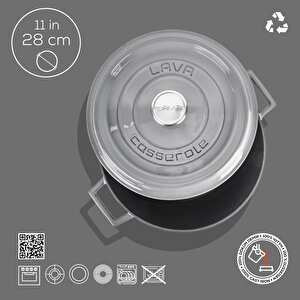 Lava Döküm Yuvarlak Tencere Döküm Demir Yekpare Kulplu Premium Serisi Çap(ø)28cm. Gri