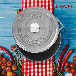 Lava Döküm Yuvarlak Tencere Döküm Demir Yekpare Kulplu Premium Serisi Çap(ø)28cm. Gri