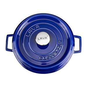 Lava Döküm Yuvarlak Tencere Döküm Demir Yekpare Kulplu Premium Serisi Çap(ø)28cm. Mavi