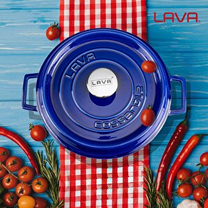 Lava Döküm Yuvarlak Tencere Döküm Demir Yekpare Kulplu Premium Serisi Çap(ø)28cm. Mavi