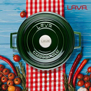 Lava Döküm Yuvarlak Tencere Döküm Demir Yekpare Kulplu Premium Serisi Çap(ø)28cm. Yeşil