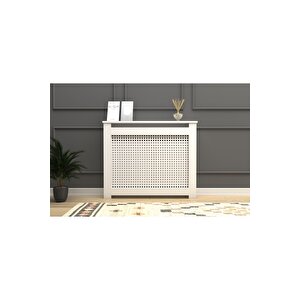 Kalorifer Petek Kapama 120 Cm (i̇ç Ölçüsü) Hazeran Desenli Mdf Mat Beyaz Mat Beyaz