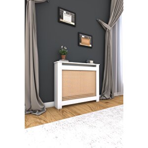 Kapaklı Kalorifer Petek Kapama 120 Cm (i̇ç Ölçüsü) Hazeran Desenli Mdf Mat Beyaz Sarı Beyaz