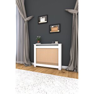 Kapaklı Kalorifer Petek Kapama 85 Cm (i̇ç Ölçüsü) Hazeran Desenli Mdf Mat Beyaz Sarı Beyaz