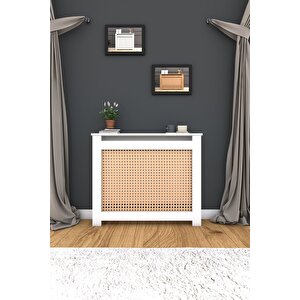 Kapaklı Kalorifer Petek Kapama 150 Cm (i̇ç Ölçüsü) Hazeran Desenli Mdf Mat Beyaz Sarı Beyaz