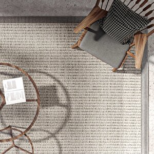 Cool Halı Milano 666 Gri Bordürlü Hasır Dokulu Halı Kilim Salon Koridor Kesme Dokuma Makine Halısı