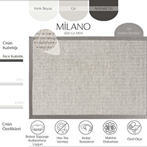 Cool Halı Milano 666 Gri Bordürlü Hasır Dokulu Halı Kilim Salon Koridor Kesme Dokuma Makine Halısı