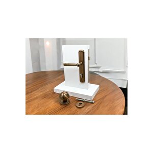Osmanli Mat Antik Sarı Çelik Kapı Kolu Sol Basar + Mevlana Kapı Tokmağı Ve Rozeti Barelli Sol