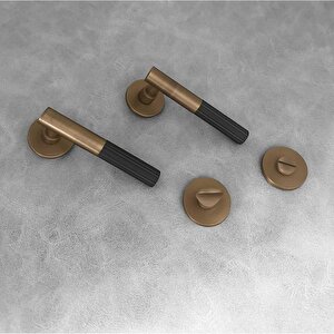 Duo One-s Zamak Mat Antik Sarı - Siyah Rozetli Zamak Wc Banyo Kapı Kolu 1 Takım