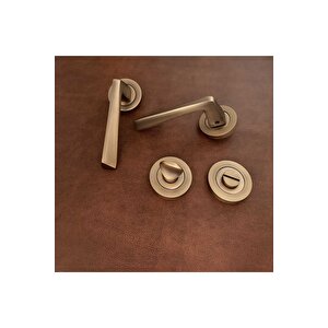 Piramit Mat Antik  Antik Sarı Lüx Yuvarlak Rozetli Wc Banyo Kapı Kolu 1 Takım