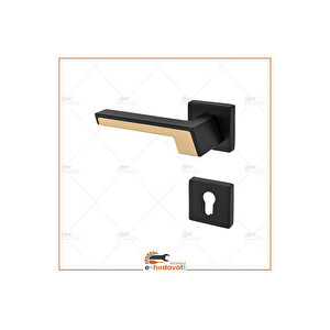 Crowni Siyah Gold Kare Rozetli Yale Çelik Kapı Kolu Sol Basar Tek Taraf Barelli Sol