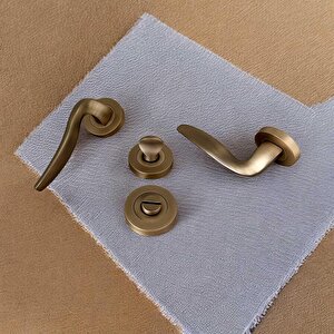 Trim Mat Antik Sarı Yuvarlak Rozetli Wc Banyo Kapı Kolu 1 Takım